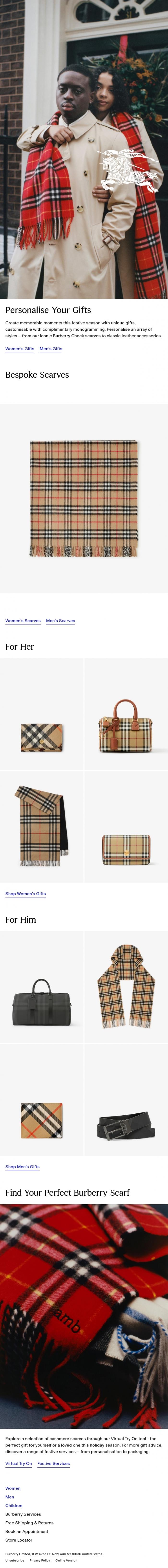 Email Design Inspiration from Burberry, Personalised gifts for you&nbsp;