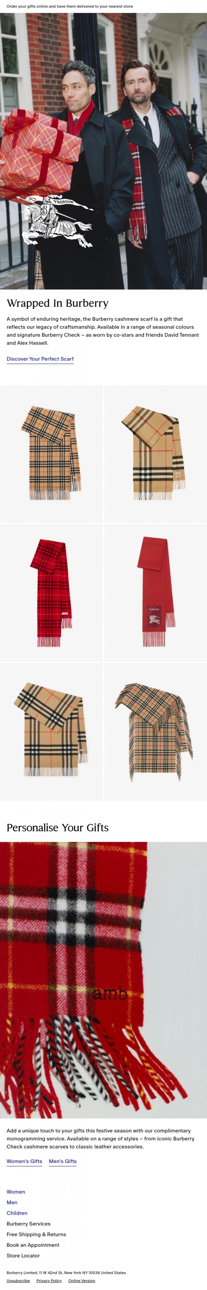 Email Design Inspiration from Burberry, A signature gift: the Burberry scarf&nbsp;