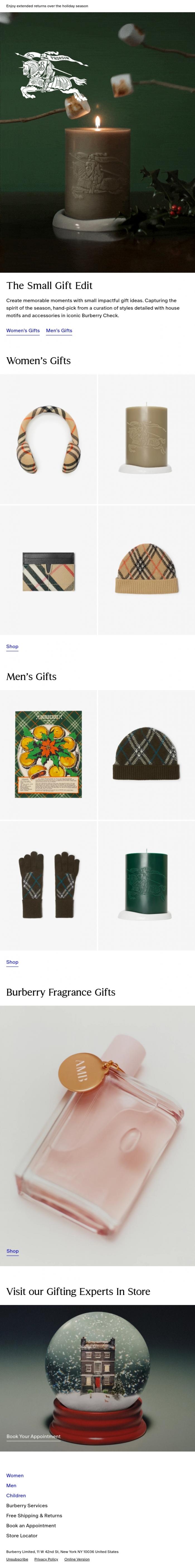 Email Design Inspiration from Burberry, Small, impactful gifts