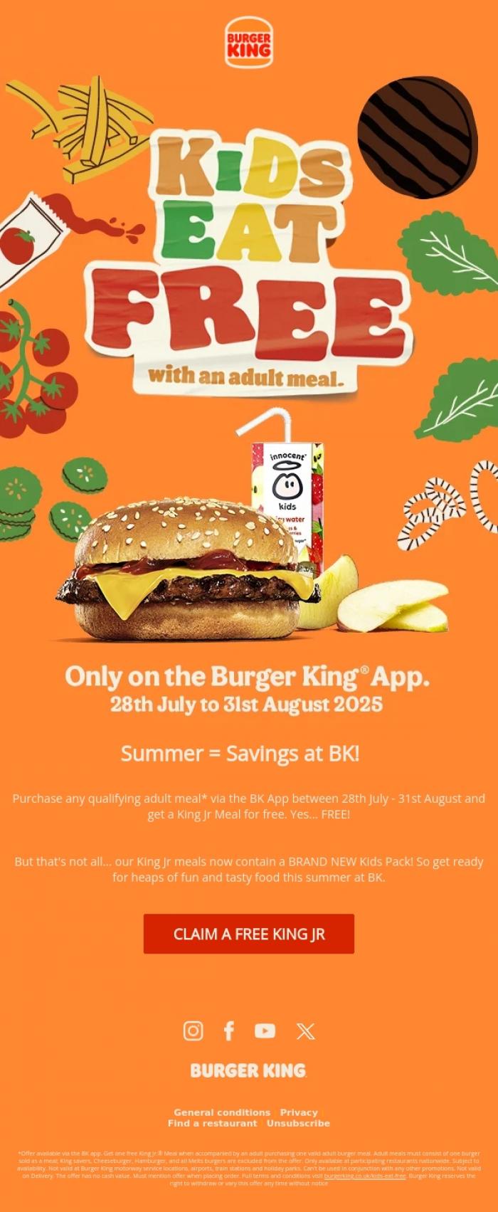 Email Design Inspiration from Burger King, Email Gallery, have you claimed your FREE King Jr meal yet?