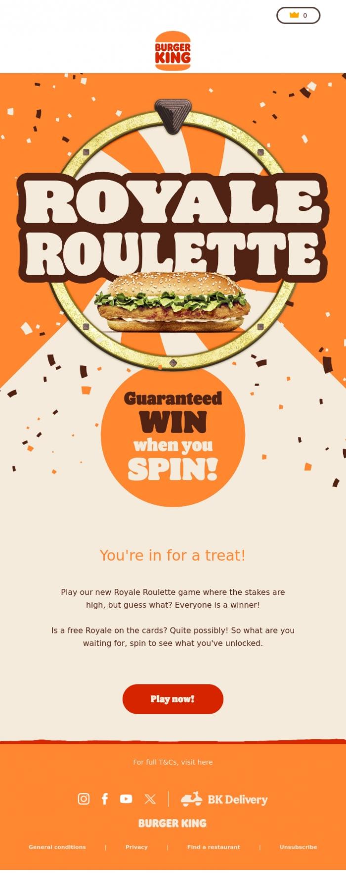 Email Design Inspiration from Burger King, Email gallery, Royale Roulette has just landed 🎉