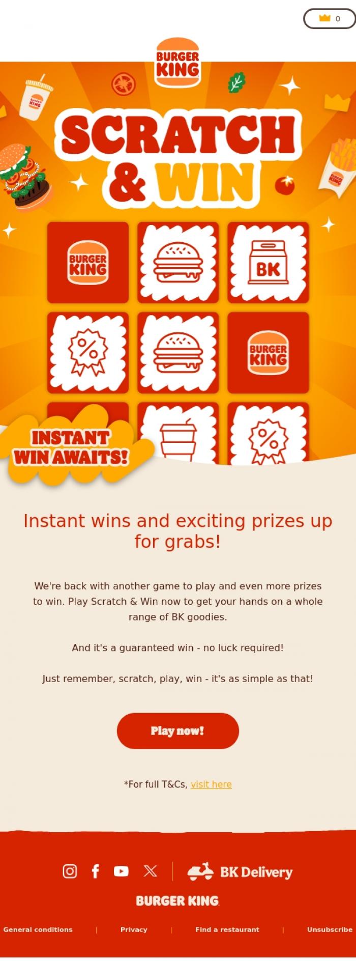 Email Design Inspiration from Burger King, Email gallery, scratch, play, win 🤑 
