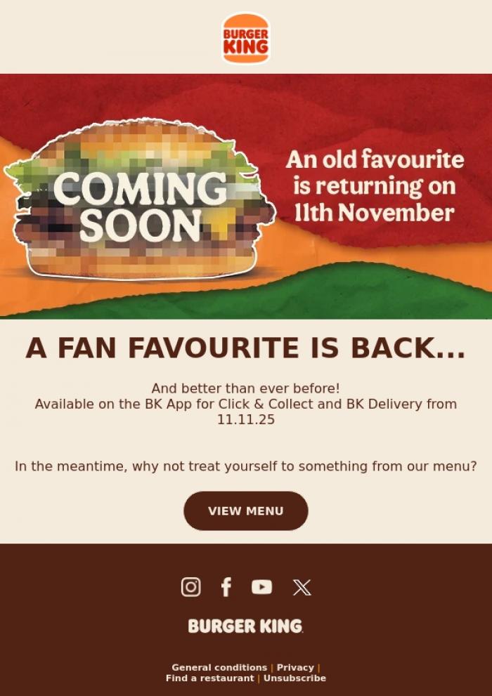 Email Design Inspiration from Burger King,  Email Gallery, The ??? ???? is back at BK 👑 