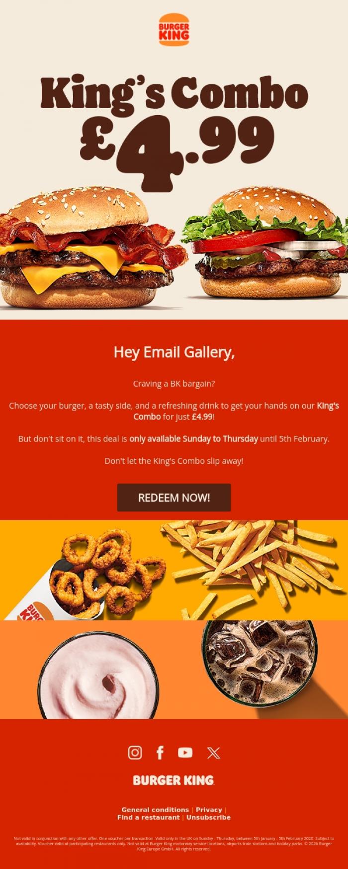 Email Design Inspiration from Burger King,  Email Gallery, the King's Combo is back! 👑 