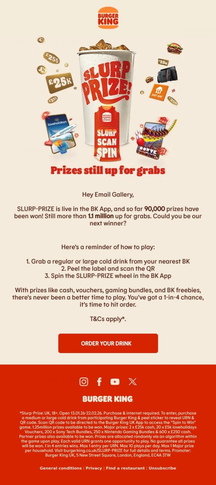Email Design Inspiration from Burger King, SLURP-PRIZE is calling...