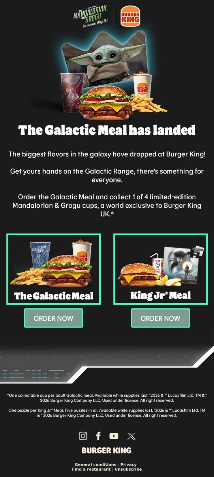 Email Design Inspiration from Burger King, The Galactic Meal has landed at BK 🛸