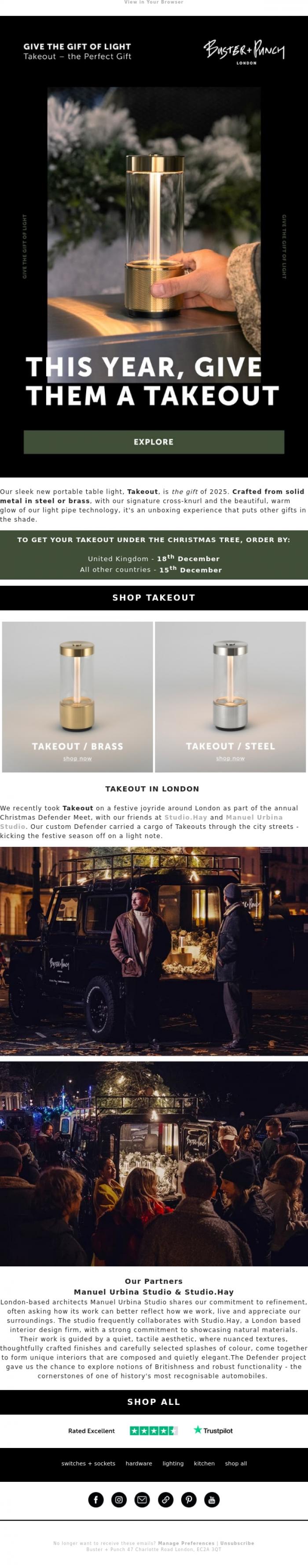 Email Design Inspiration from Buster + Punch, This Season Give the Gift of Light