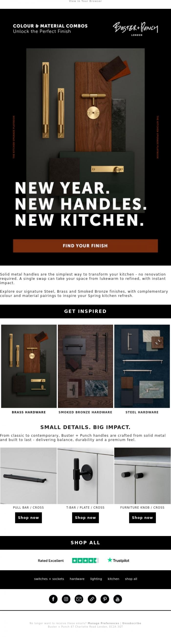 Email Design Inspiration from Buster + Punch, New Handles. Same Kitchen. New Look