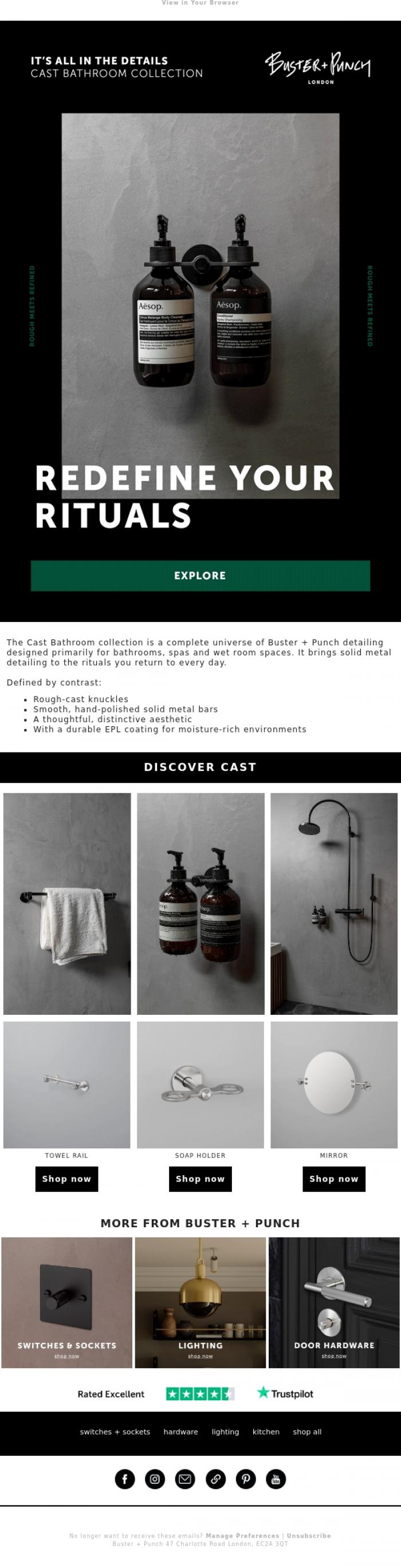 Email Design Inspiration from Buster + Punch, Elevate Your Daily Rituals with Cast Bathroom