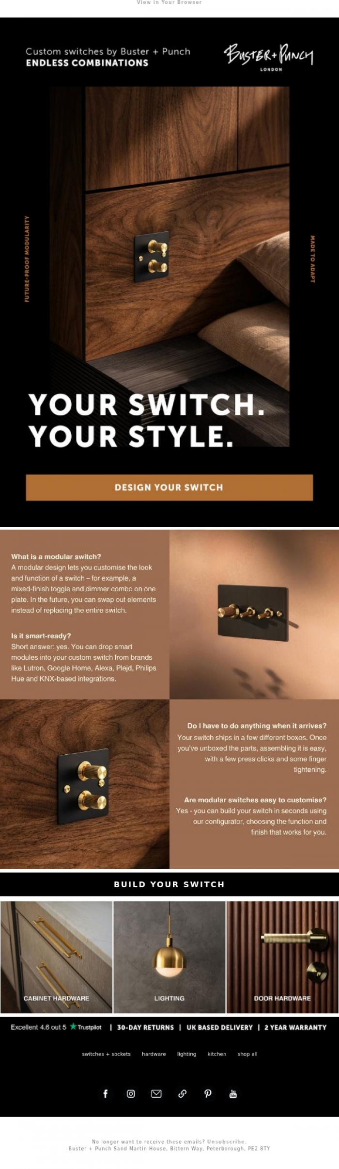 Email Design Inspiration from Buster + Punch, Your Switch. Your Style.