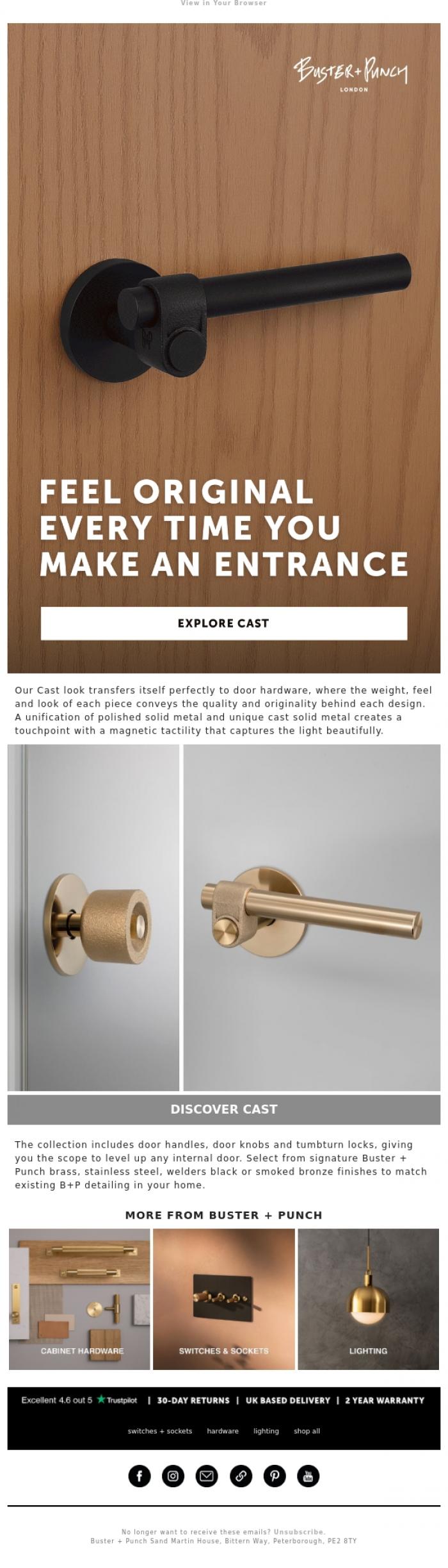 Email Design Inspiration from Buster + Punch, New Look B+P Door Handles