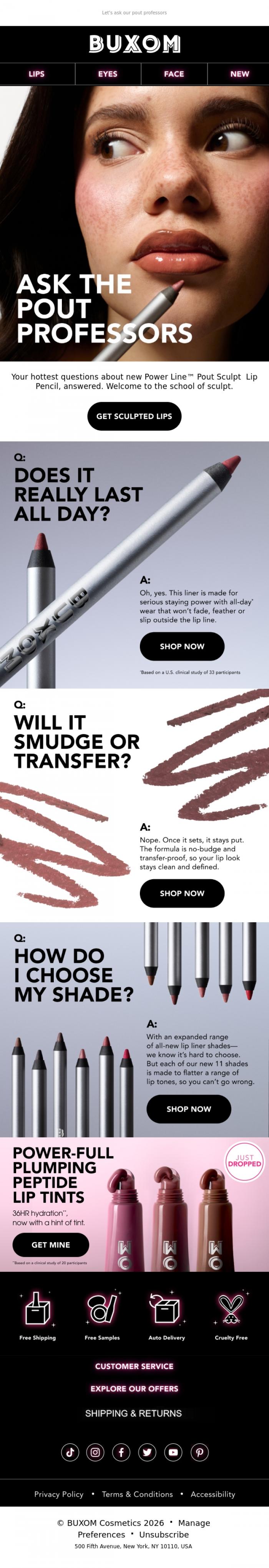 Email Design Inspiration from BUXOM Cosmetics, Have lip liner questions?