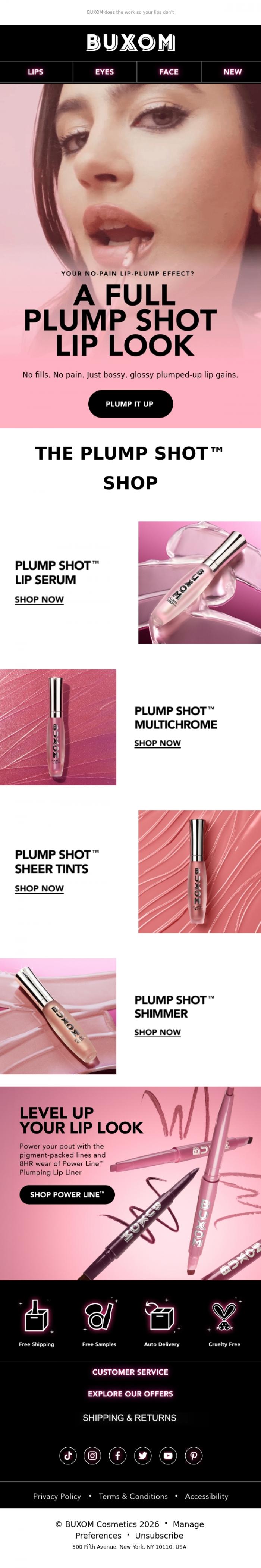 Email Design Inspiration from BUXOM Cosmetics, Maximum plumping, NO PAIN