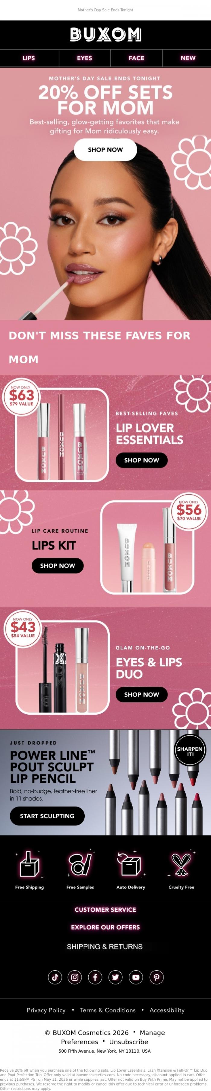 Email Design Inspiration from BUXOM Cosmetics, Last Chance For 20% Off Sets For Mom