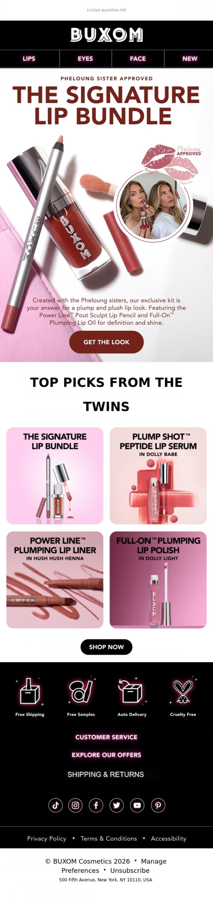 Email Design Inspiration from BUXOM Cosmetics, Selling Fast: BUXOM x The Pheloung Sisters