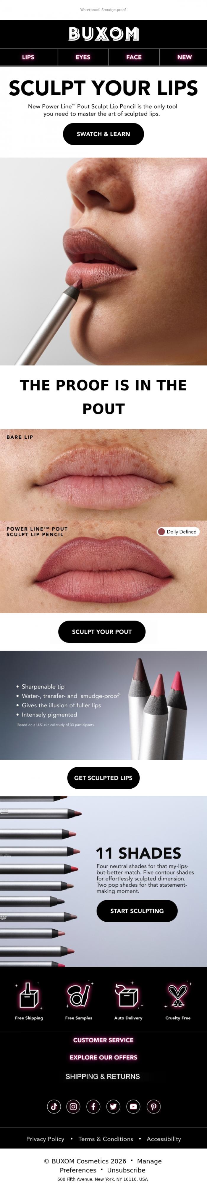 Email Design Inspiration from BUXOM Cosmetics, Your liner ~will~ smudge. (Not this one.)