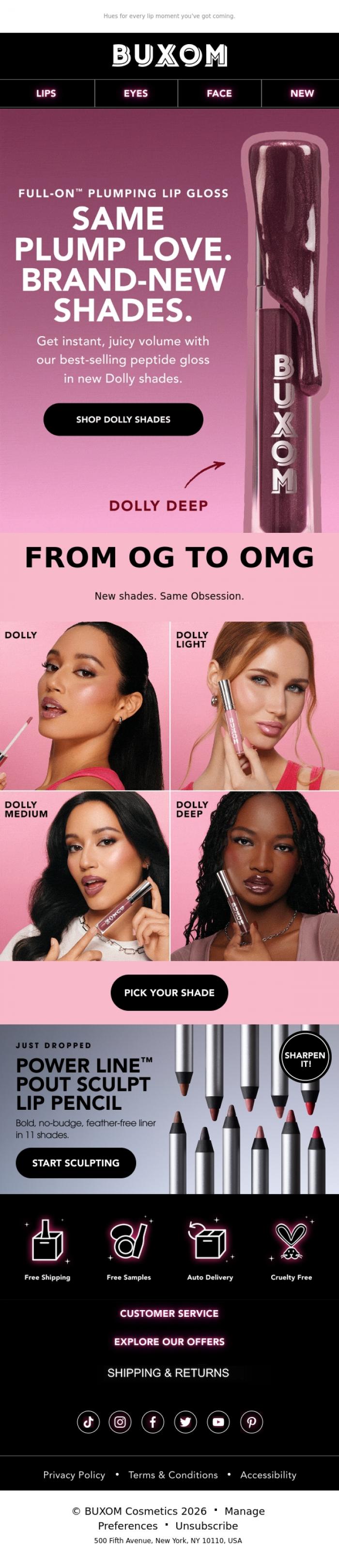 Email Design Inspiration from BUXOM Cosmetics, Brunch shade? Check. Date night shade? Also check.