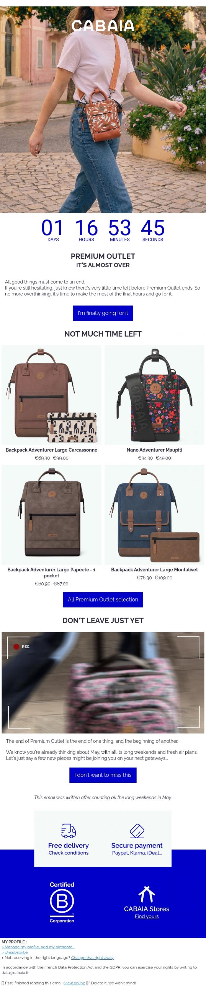 Email Design Inspiration from CABAIA, Hurry, only 2 days left