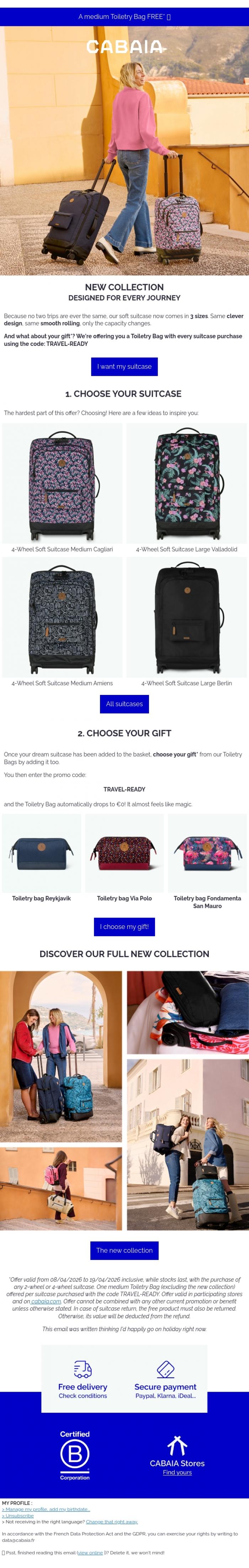 Email Design Inspiration from CABAIA, The new luggage collection is here