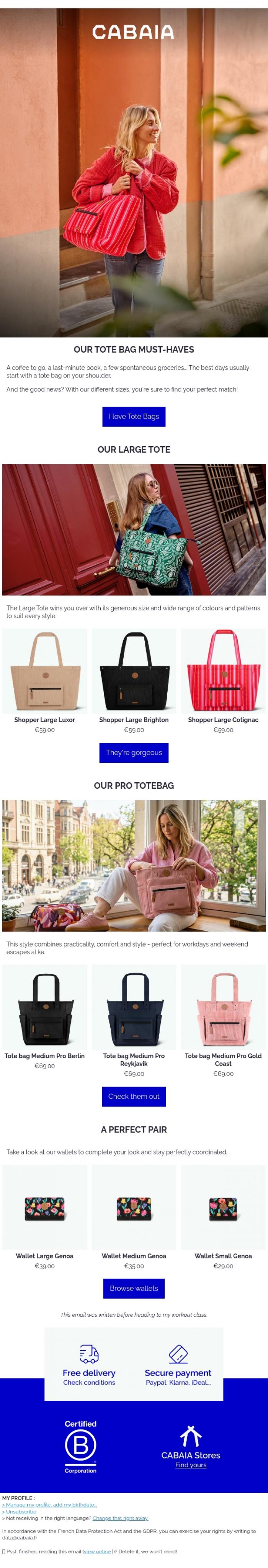 Email Design Inspiration from CABAIA, Light on the shoulder. Heavy on compliments.
