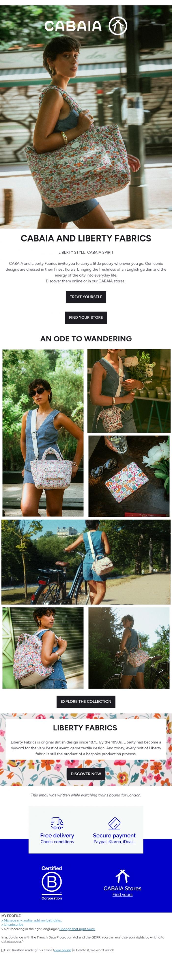 Email Design Inspiration from CABAIA, CABAIA and LIBERTY Fabrics
