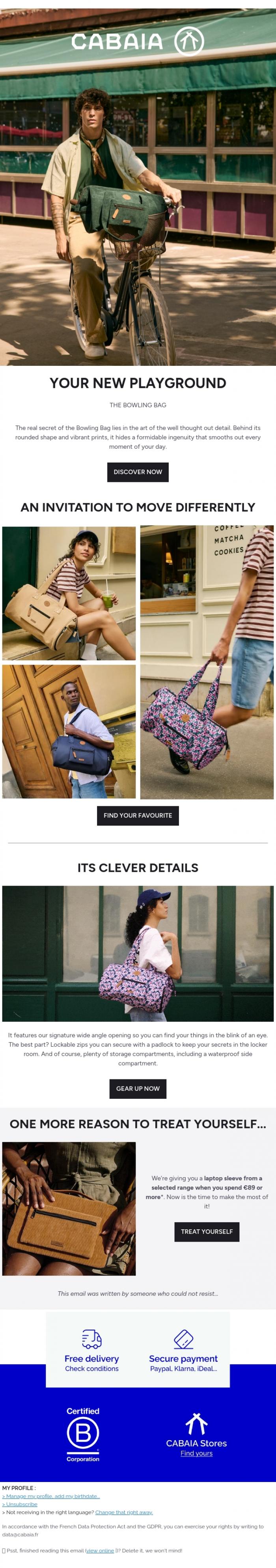 Email Design Inspiration from CABAIA, The Bowling Bag