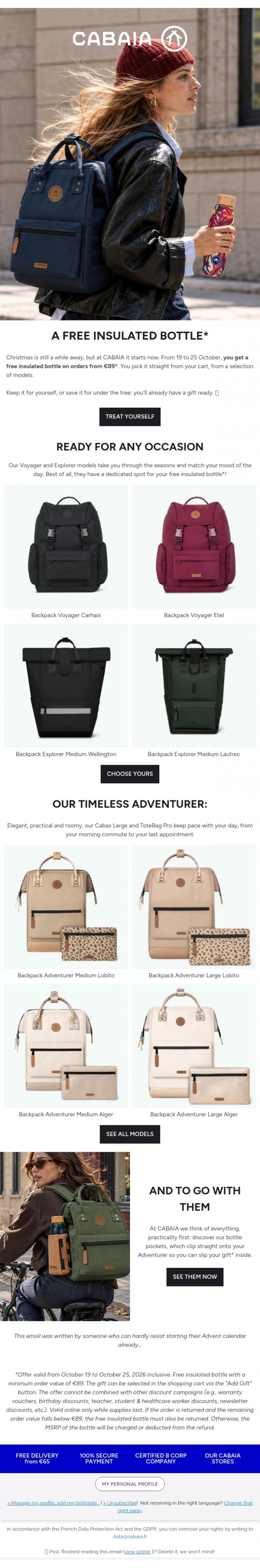 Email Design Inspiration from CABAIA, Your free insulated bottle! 🎁