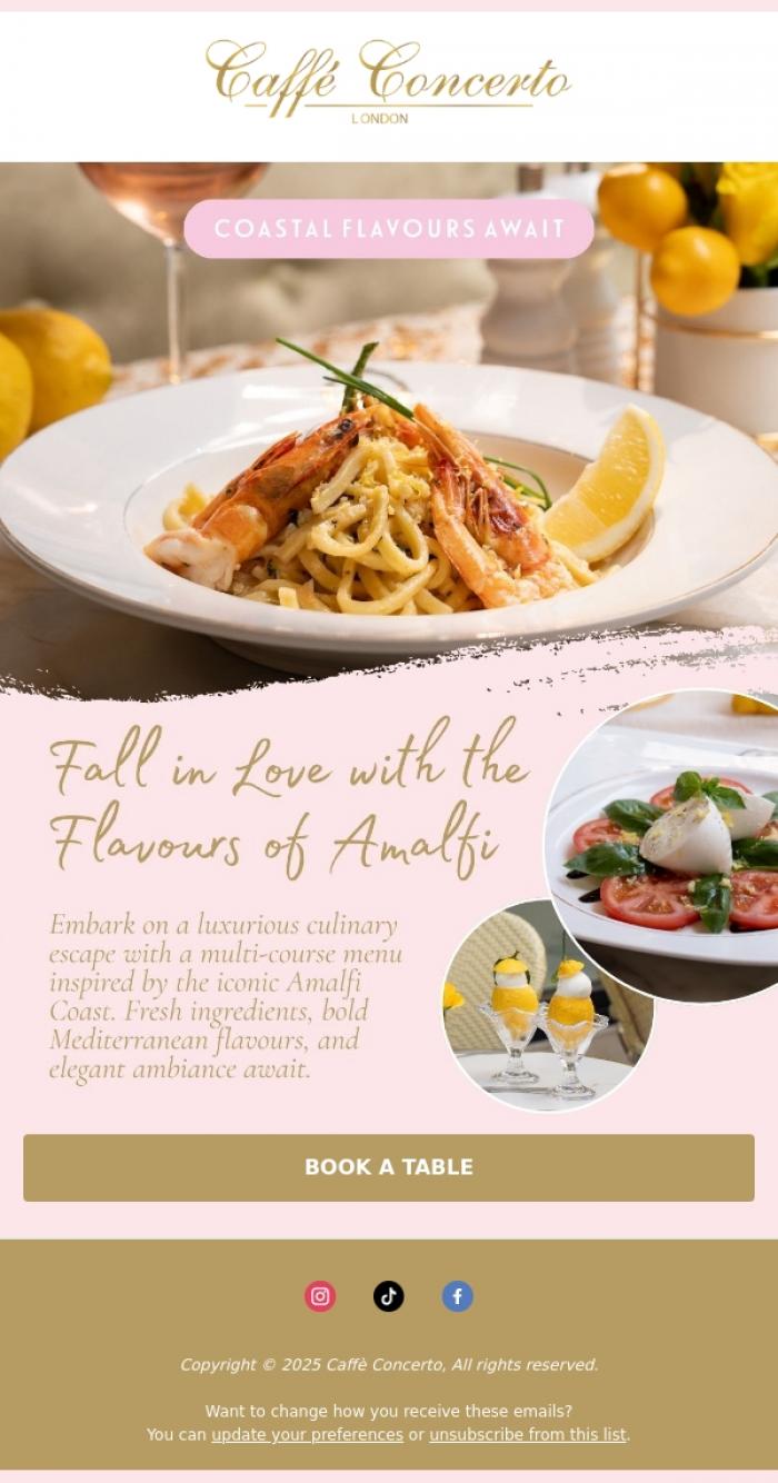 Email Design Inspiration from Caffe Concerto, From Amalfi with Love: An Italian Dining Experience
