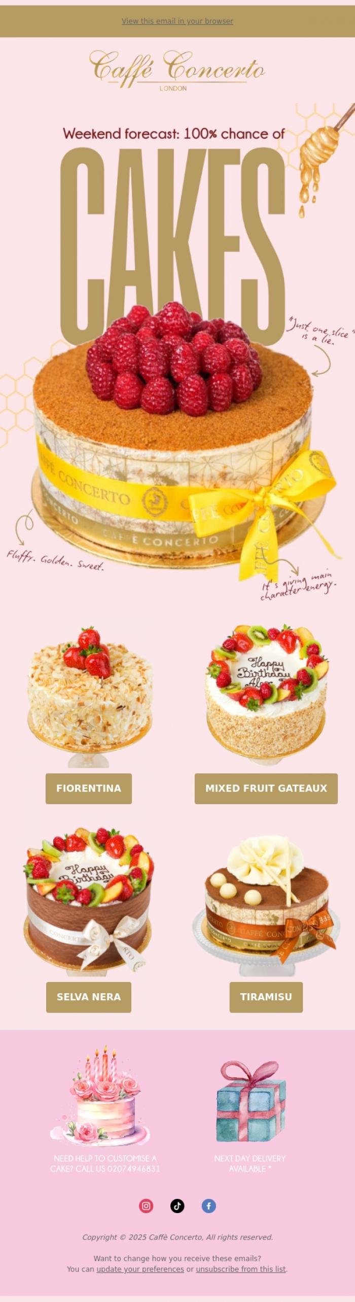 Email Design Inspiration from Caffe Concerto, This Weekend's Sweetest Plan? Cake. 🍰