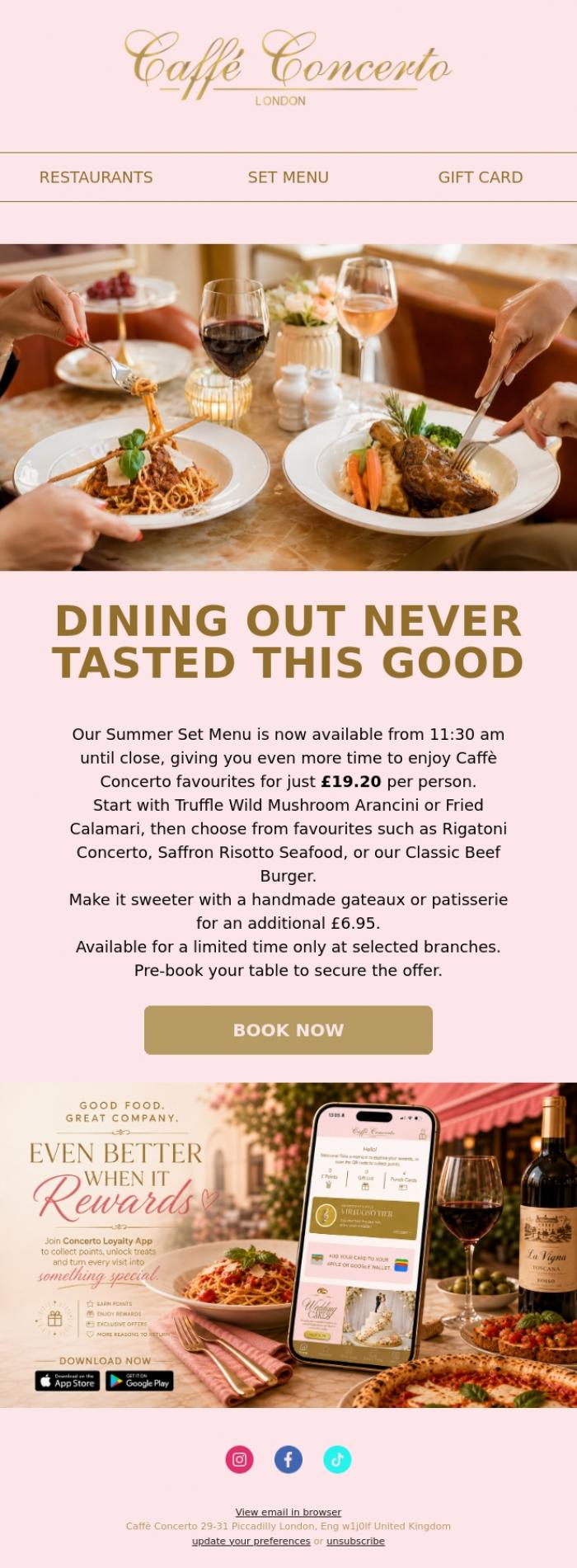 Email Design Inspiration from Caffe Concerto, &pound;19.20 never tasted this good! 😋