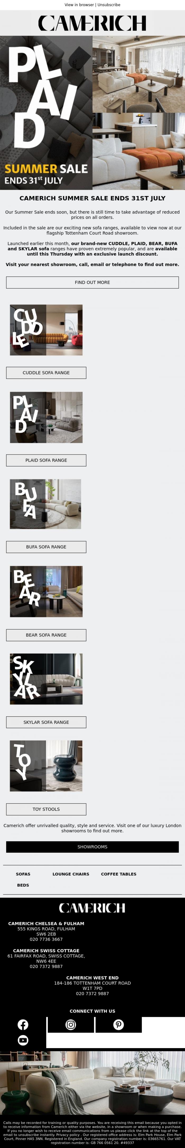 Email Design Inspiration from Camerich, Summer Sale Ends 31st July!☀️