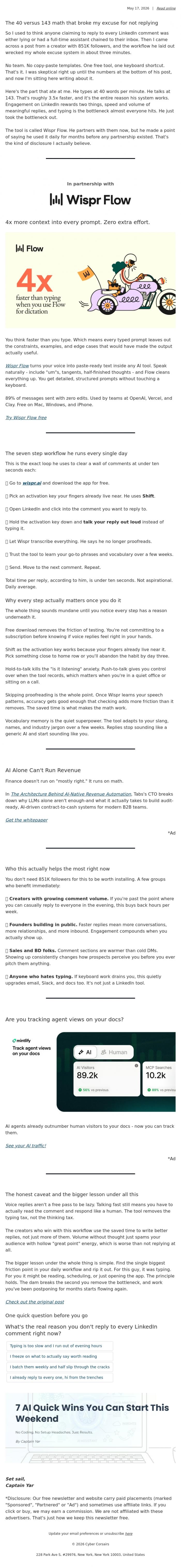 Email Design Inspiration from Captain YAR, Talking beats typing every time