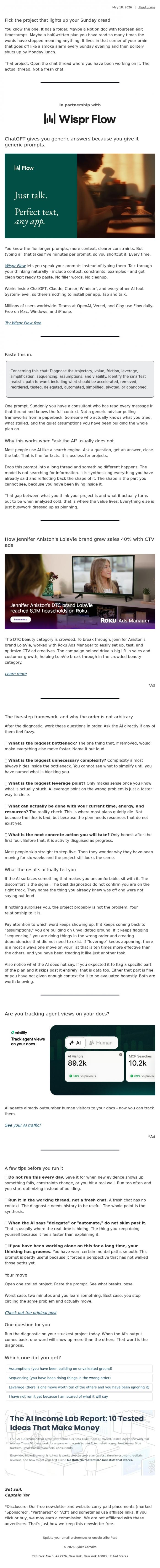 Email Design Inspiration from Captain YAR, Diagnose your stuck project fast