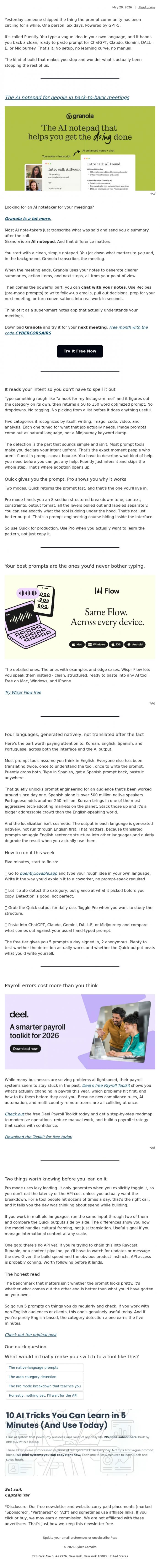 Email Design Inspiration from Captain YAR, 🏴&zwj;☠️ Prompt engineering finally speaks Spanish