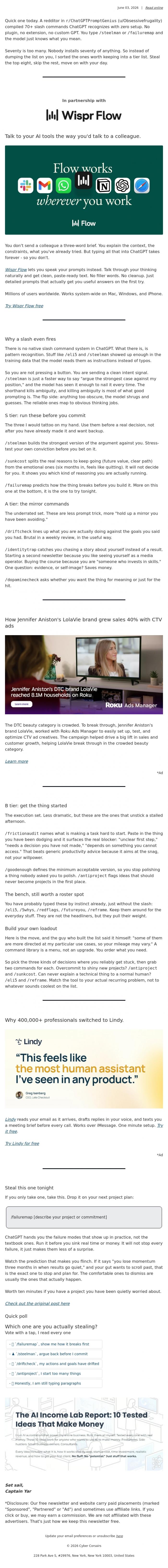 Email Design Inspiration from Captain YAR, 🏴&zwj;☠️ Someone pinned 70 slash commands ChatGPT secretly obeys