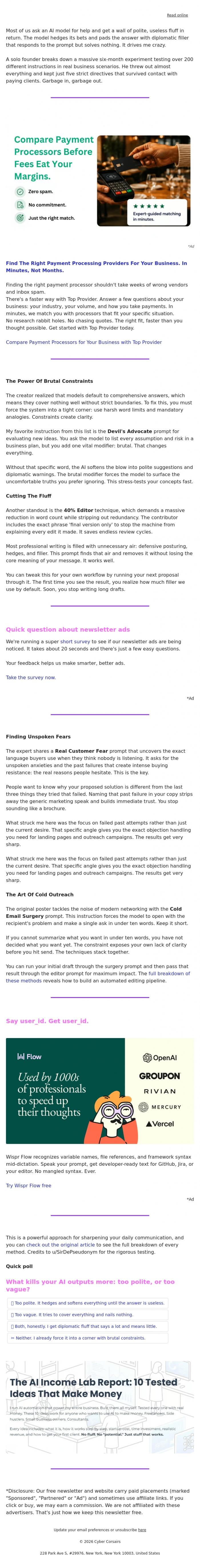 Email Design Inspiration from Captain YAR, 🏴&zwj;☠️ One word makes AI brutal