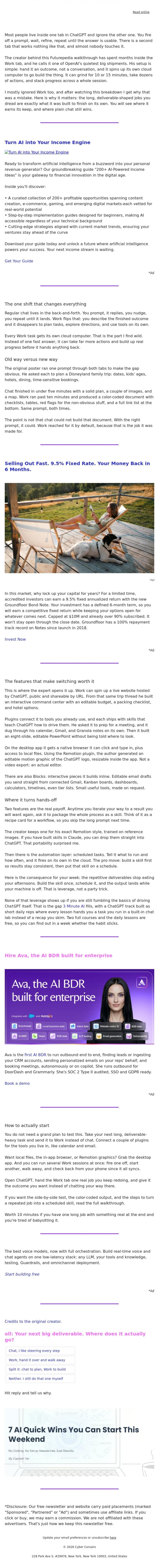 Email Design Inspiration from Captain YAR, 🏴&zwj;☠️ ChatGPT's Work tab finishes the job