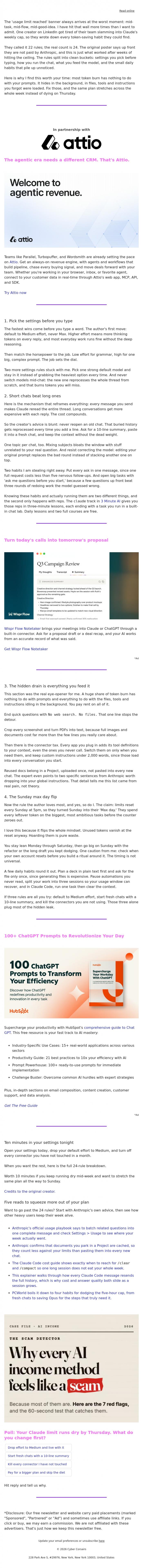 Email Design Inspiration from Captain YAR, 🏴&zwj;☠️ Claude's weekly cap, finally stretched