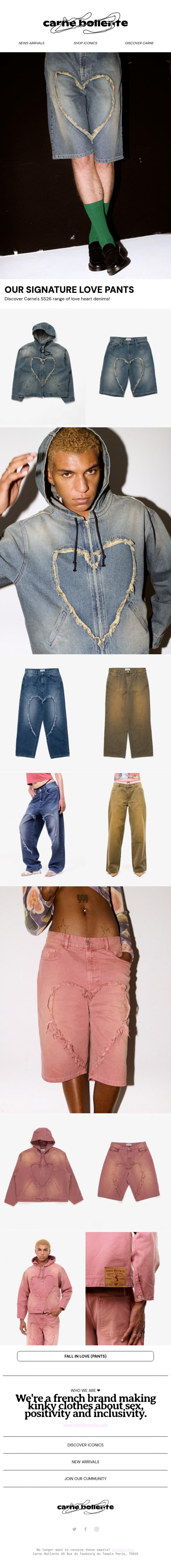 Email Design Inspiration from Carne Bollente, WE WEAR OUR HEART ON OUR JEANS 🩵