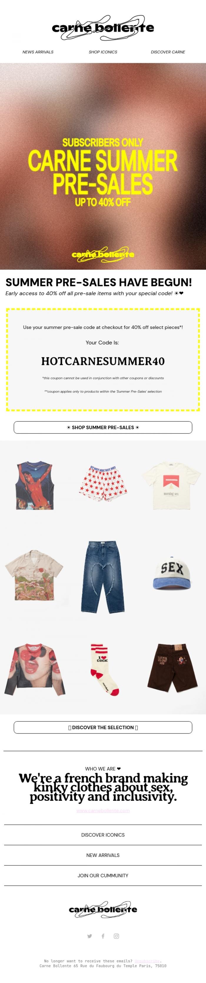 Email Design Inspiration from Carne Bollente, CARNE SUMMER PRE-SALES ARE HERE 🔥