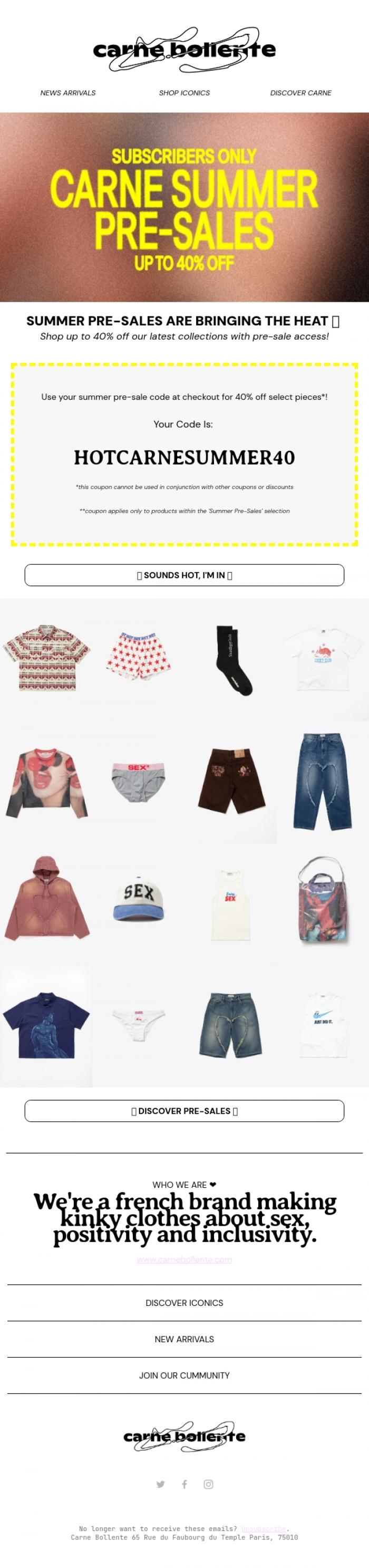 Email Design Inspiration from Carne Bollente, SUMMER PRE-SALES ARE BRINGING THE HEAT 🥵