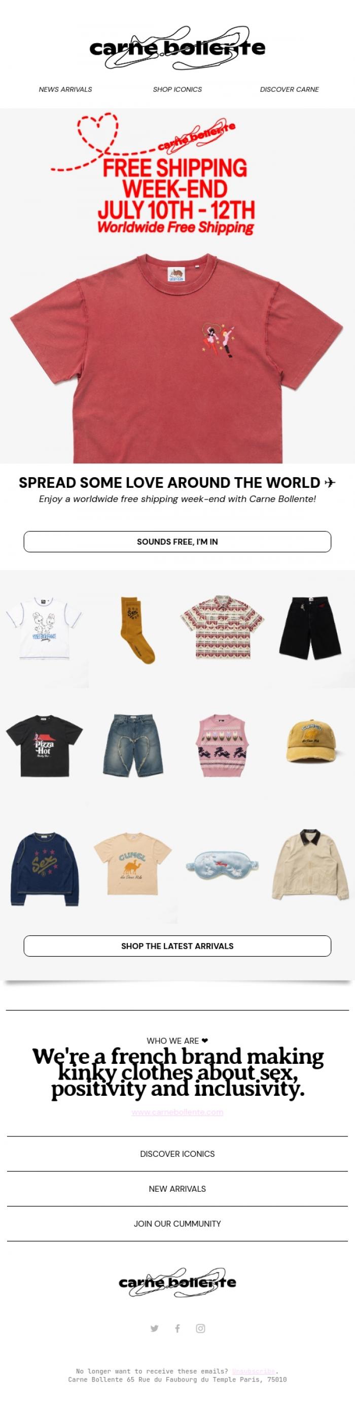 Email Design Inspiration from Carne Bollente, FREE SHIPPING WEEKEND AT CARNE BOLLENTE 💌