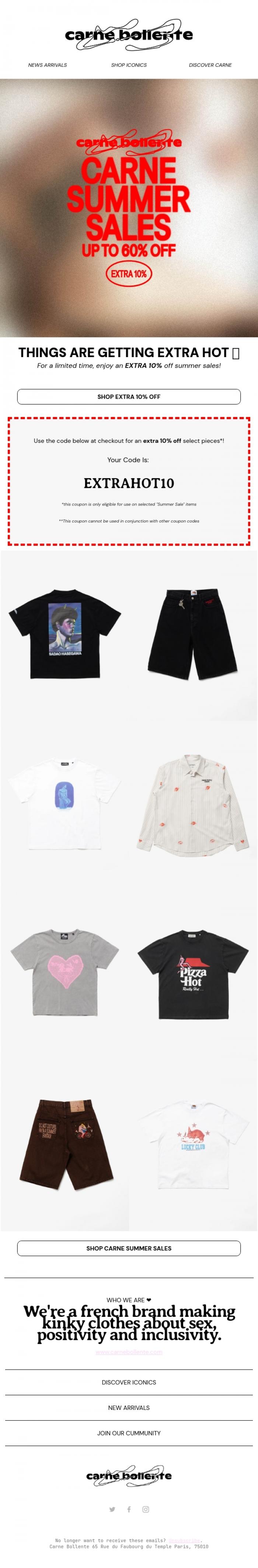 Email Design Inspiration from Carne Bollente, EXTRA 10% OFF SUMMER SALE ITEMS 💥