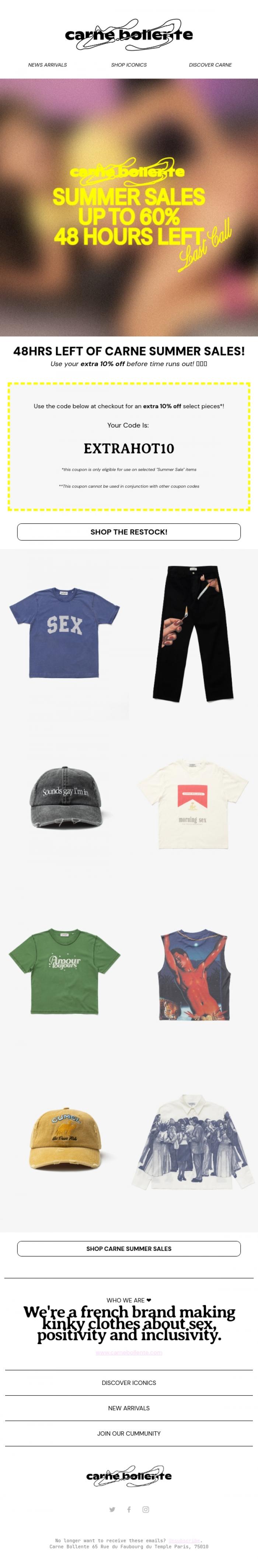 Email Design Inspiration from Carne Bollente, 48 HOURS LEFT TO SHOP OUR SUMMER SALES ‼️
