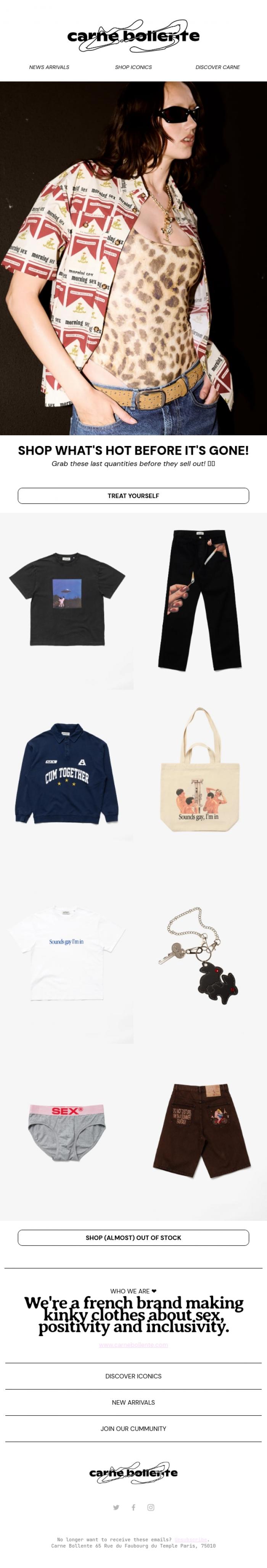 Email Design Inspiration from Carne Bollente, SUPER HOT AND (ALMOST) OUT OF STOCK 👀