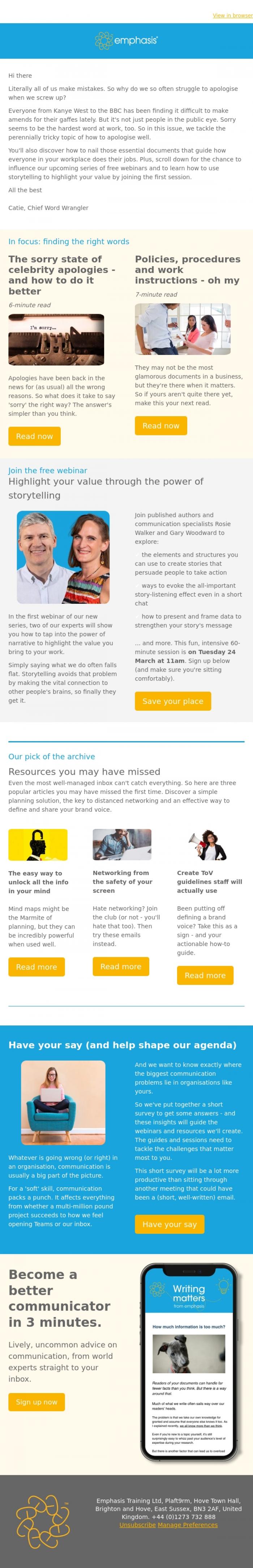 Email Design Inspiration from Catie at Emphasis, Sorry seems to be the hardest word. It shouldn't be.