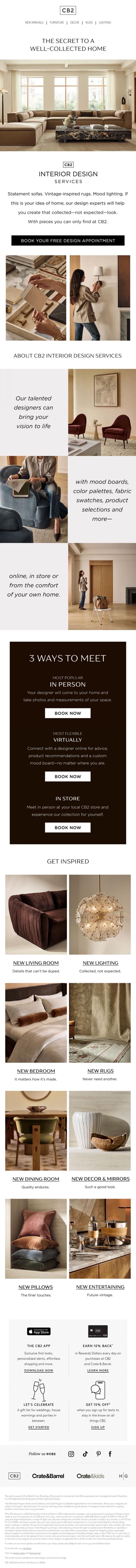 Email Design Inspiration from CB2 Free Design Services, FREE DESIGN SERVICES