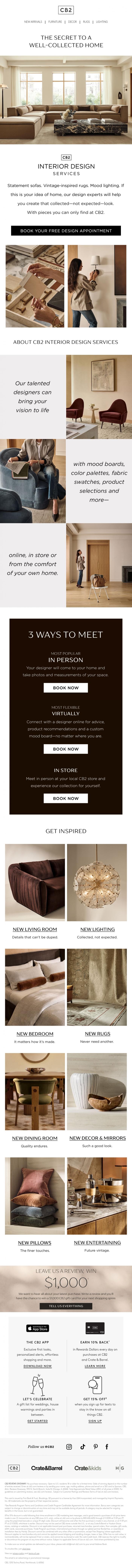 Email Design Inspiration from CB2 Free Design Services, FREE DESIGN SERVICES