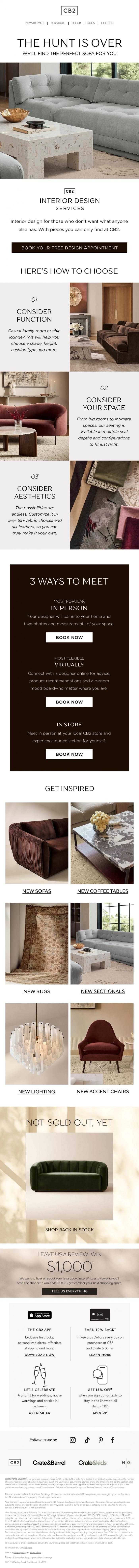 Email Design Inspiration from CB2 Free Design Services, We found you the perfect sofa