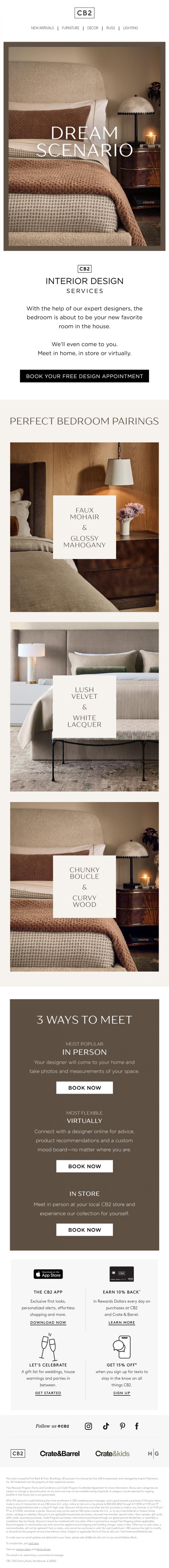Email Design Inspiration from CB2 Free Design Services, Your new favorite room in the house